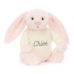 Bashful Pink Bunny with Personalised Cream Jumper