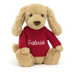 Bashful Toffee Puppy with Personalised Red Jumper
