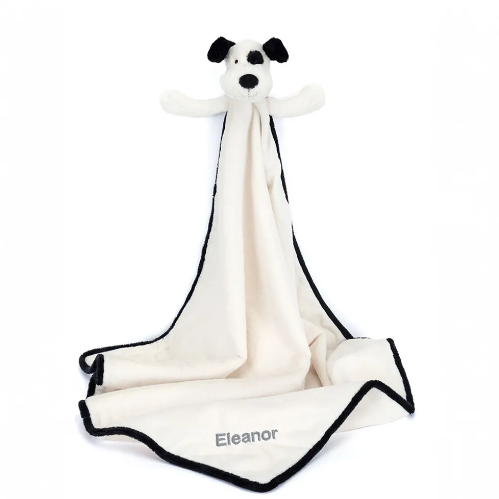 Personalised Bashful Black & Cream Puppy Blankie