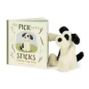 The Pick of the Sticks Book and Bashful Black & Cream Puppy Medium
